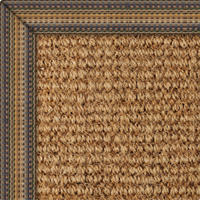 Coir Boucle Natural Rug with Rainbow Bleu border