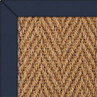 Coir Herringbone Natural Rug with Navey Herrringbone border