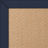 Jute Herringbone Natural Rug with Navy Cotton border
